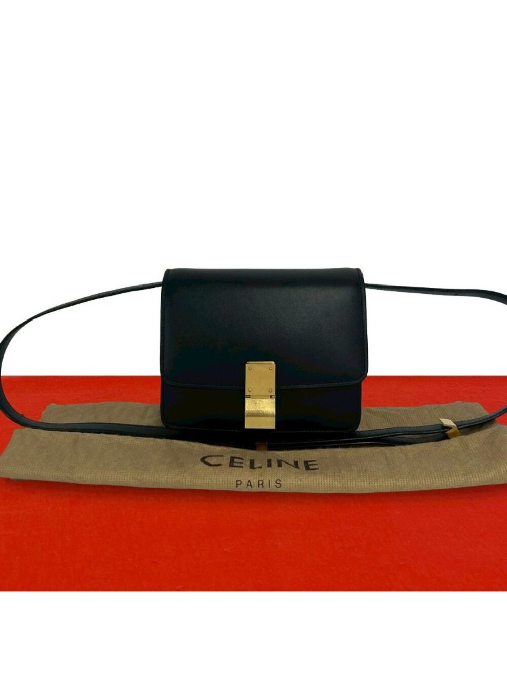 Celine Classic Box Leather Mini Shoulder Bag Pochette Crossbody Black
